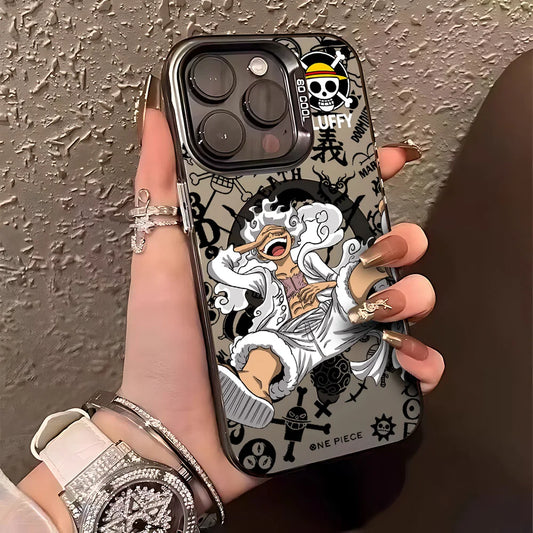 Anime O-Ones Pieces Luffys Zoros Magnetic Case for iPhone 12 13 14 15 16 17 Air Pro Max Plus Soft Silver Plated Anti Fall Cover