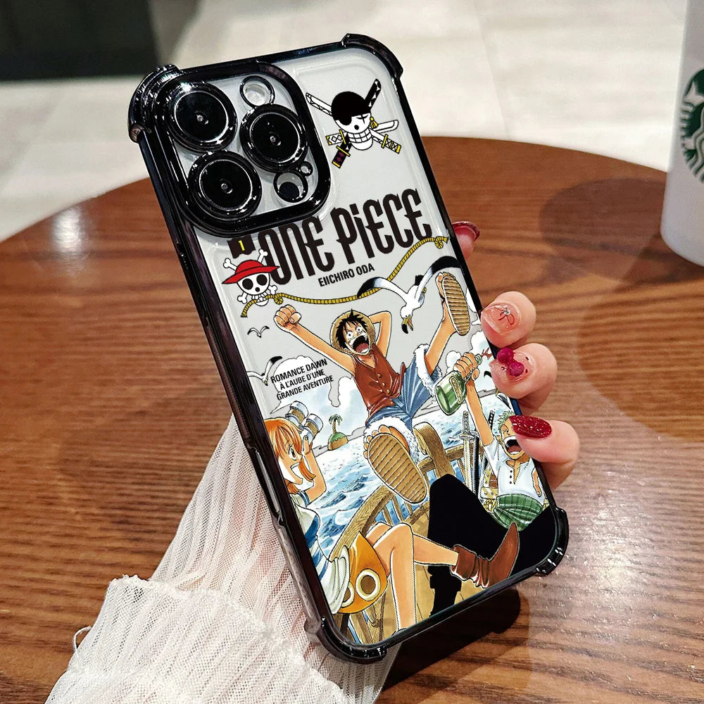 HOT Anime Ones Pieces Plating Phone Case For iPhone 17 17e 16 15 14 13 12 11 Pro Max X XR XSMax Mini Air Plus Anti-Fall Airabag