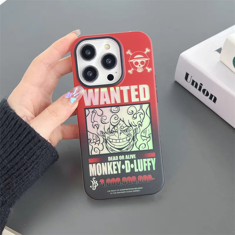 Luxury Laser Anime One Piece Luffy Matte Case For iPhone 16 15 14 13 12 11 Pro Max Zoro Bumper Shockproof Armor Hard Back Cover