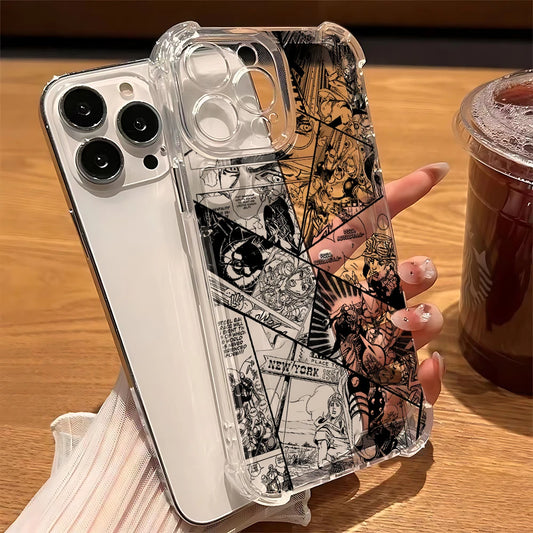 Black Anime JoJo's Bizarre Adventure Phone Case For iPhone 16 15 14 13 12 Mini Pro Max X XR XSMax 7 8 Plus Anti Fall Transparent