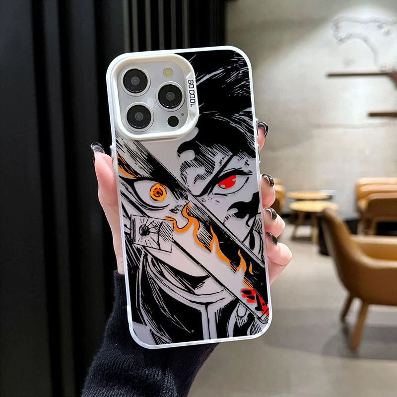 Demon Slayer Flame Plating Case for iPhone 15 16E 16 11 14 13 12 Pro Max XS X XR Plus 8 7 SE 2020 Shockproof Matte Hard Cover