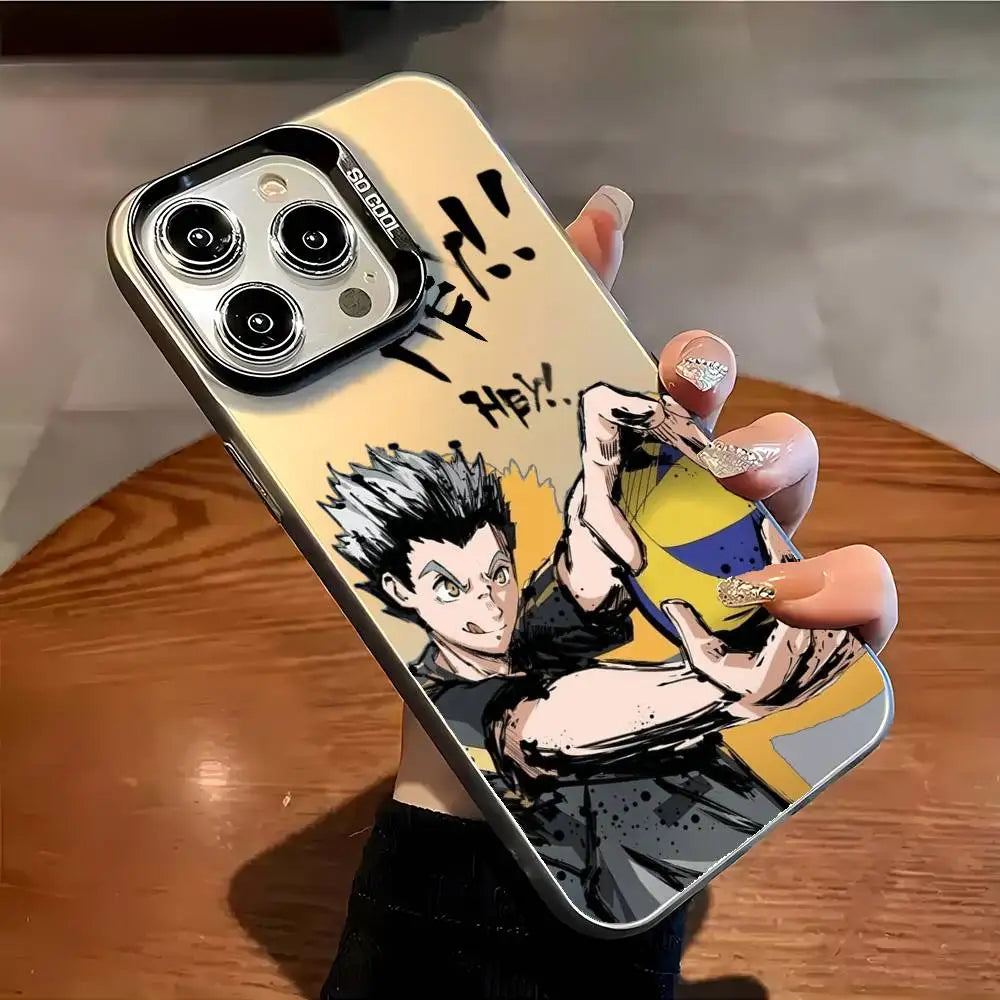Anime H-HaiKyuu Phone Case For iPhone 16 15 14 13 12 11 Plus Pro Max multicolor Aurora laser Shockproof Funda Cover