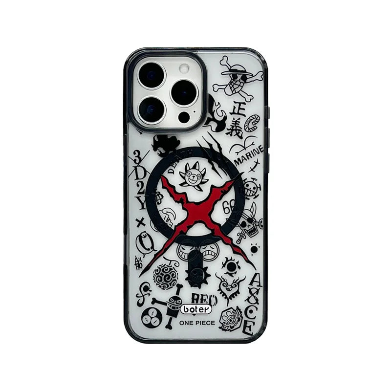 Anime Comics One Piece Case For iPhone 16 15 14 13 12 11 Pro Max Plus Cartoon Luffy Matte For Magsafe Wireless Charge Cover