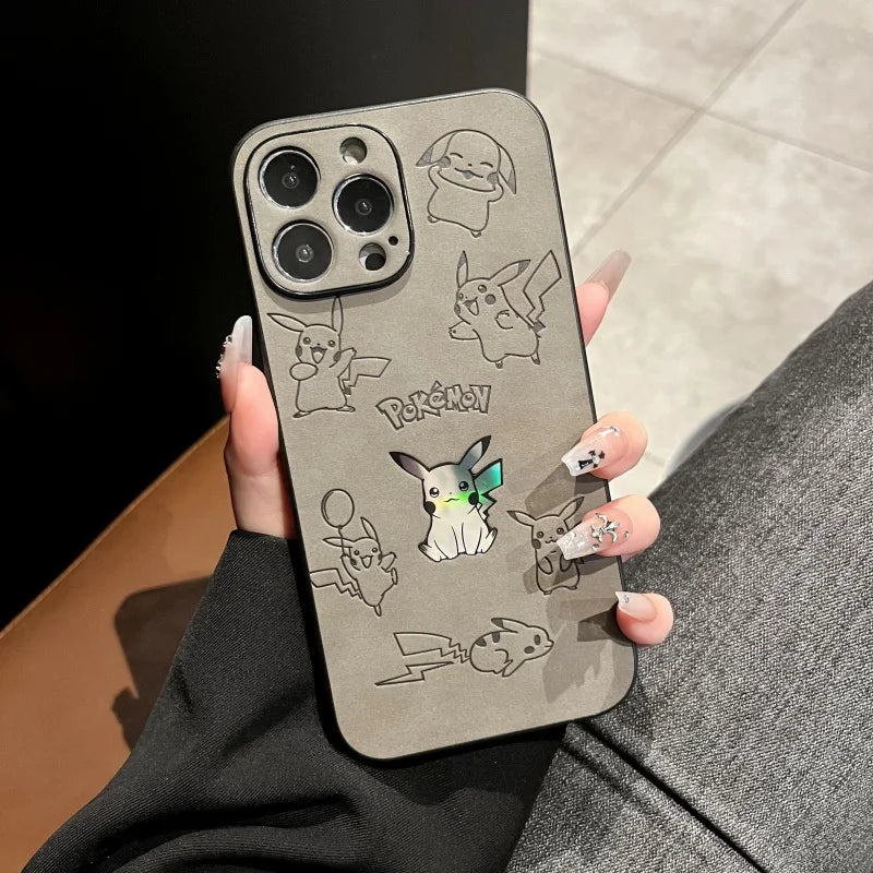 Japan Anime P-Pokemon P-Pikachus Phone Cover for iPhone 12 13 14 15 16 17 Pro Max Plus 11 16plus Air Laser Emboss Leather Case