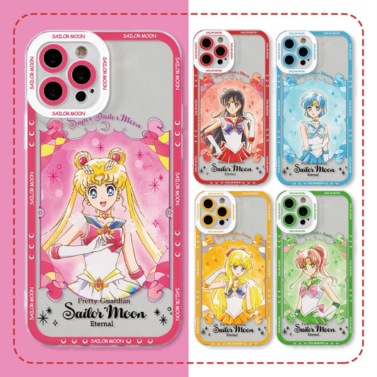 Sailors Moons Girl Phone Case for Apple iPhone 17 Air 16 15 14 Plus 13 12 11 Pro Max Border printing Soft Transparent Cover