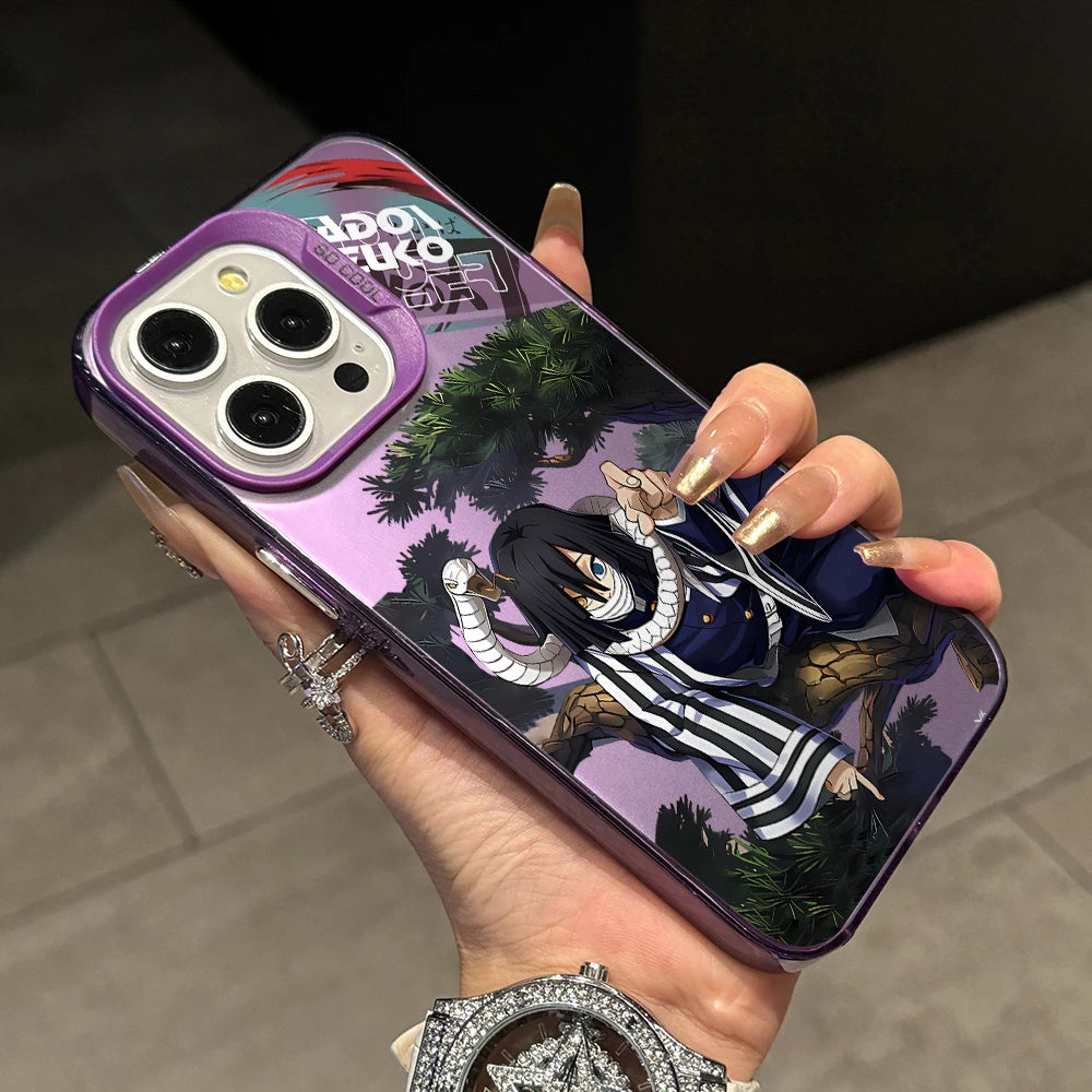 Demon Slayer Iguros Obanaies Phone Case for iPhone 17 Air 16 16e 15 14 Plus 13 12 11 Pro Max X Xs XR 8 Silver Hard Cover