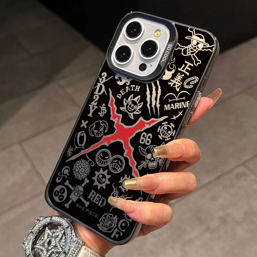 One Luffies Z-Zoroes Pieces Phone Case for iPhone 17 Air 16 16e 15 14 Plus 13 12 11 Pro Max X Xs XR 8 Colorful Silver Hard Cover