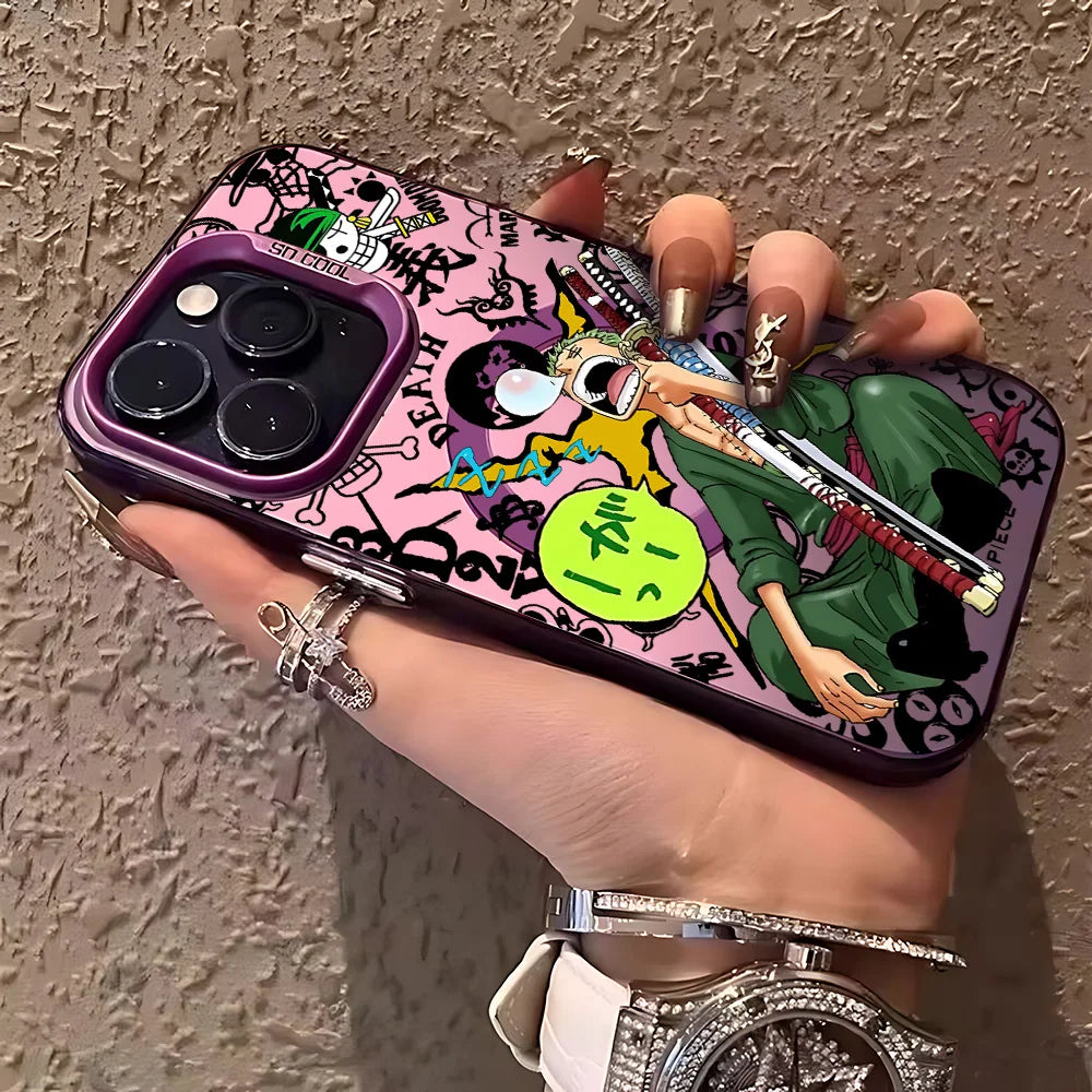Anime O-Ones Pieces Luffys Zoros Magnetic Case for iPhone 12 13 14 15 16 17 Air Pro Max Plus Soft Silver Plated Anti Fall Cover