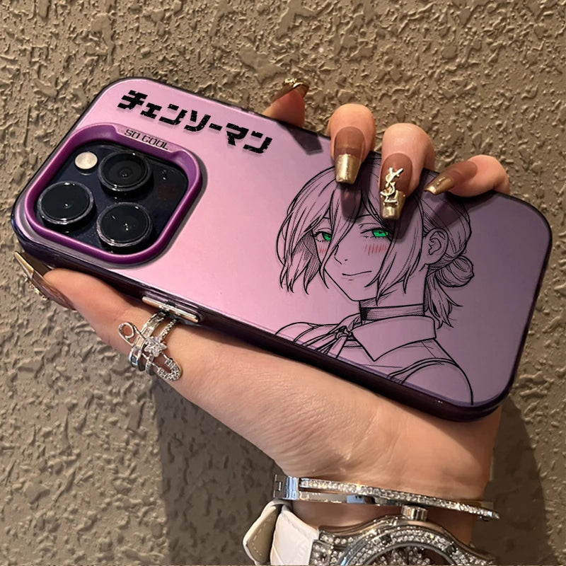C-Chainsaw Mans Denji Reze Sketch Print Frosted Case for iPhone 17 16 E 15 14 Plus 13 12 Mini 11 Pro Max Acrylic Silicone Cover