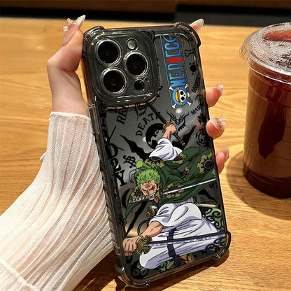 One Pieces Aces Zoros Phone Case for iPhone 17 Air 16 16e 15 14 Plus 13 12 11 Pro Max X Xs XR 8 Black Clear Anti Drop Cover