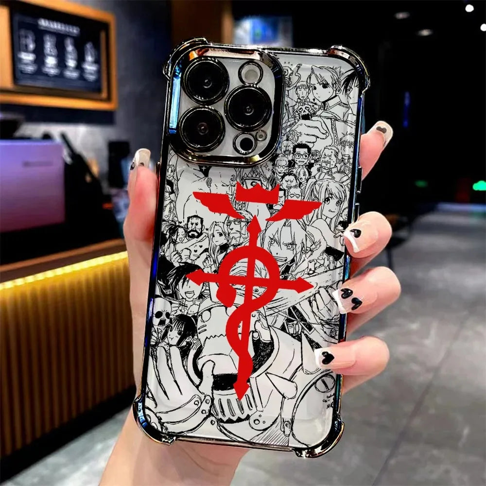 Anime Fullmetal Alchemist Plating Phone Case For Xiaomi 15 14 13 Poco F4 F5 X7 X6 X5 X3 Pro Ultra 5G Anti Fall Airbag Back Cover