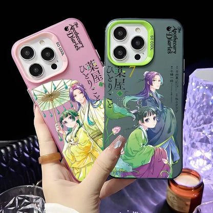 Anime Apothecary Diaries Phone Case For iPhone 16 15 14 13 12 11 Pro Max Pink Green Matte Laser Metallic Aurora Funda