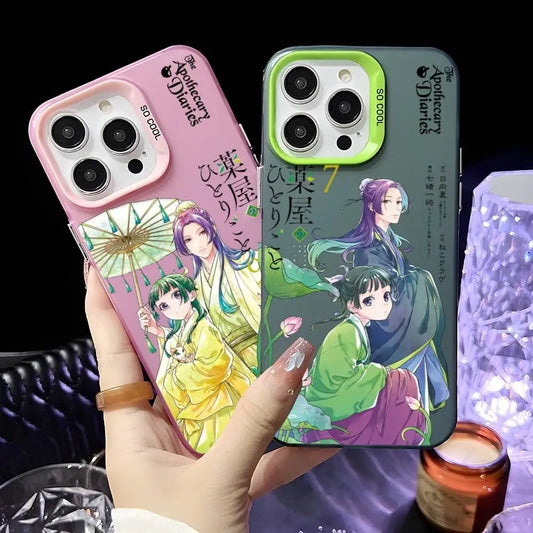 Anime Apothecary Diaries Phone Case For iPhone 16 15 14 13 12 11 Pro Max Pink Green Matte Laser Metallic Aurora Funda