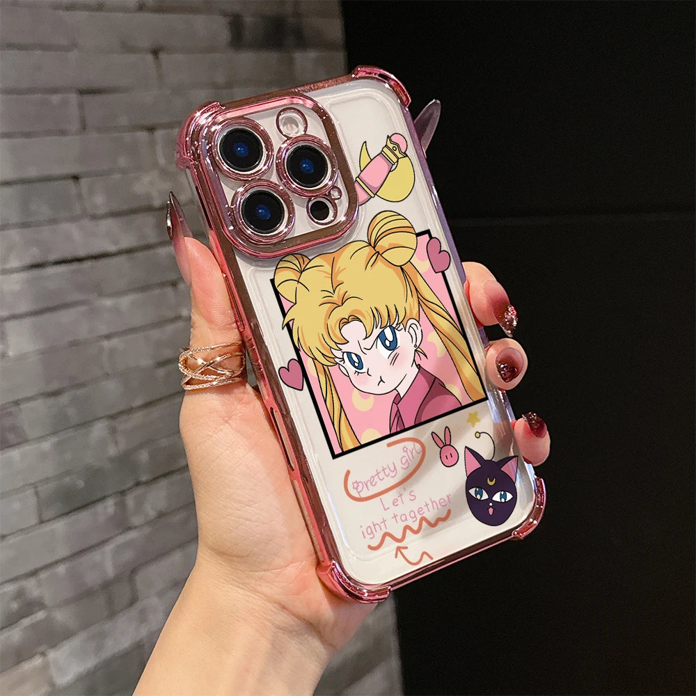 Lovely Cartoon m-moons Plating Phone Case For s-sailor Samsung S26 S25 S24 S23 S22 S21 20 Edge Plus Ultra 4G 5G Anti Fall Airbag