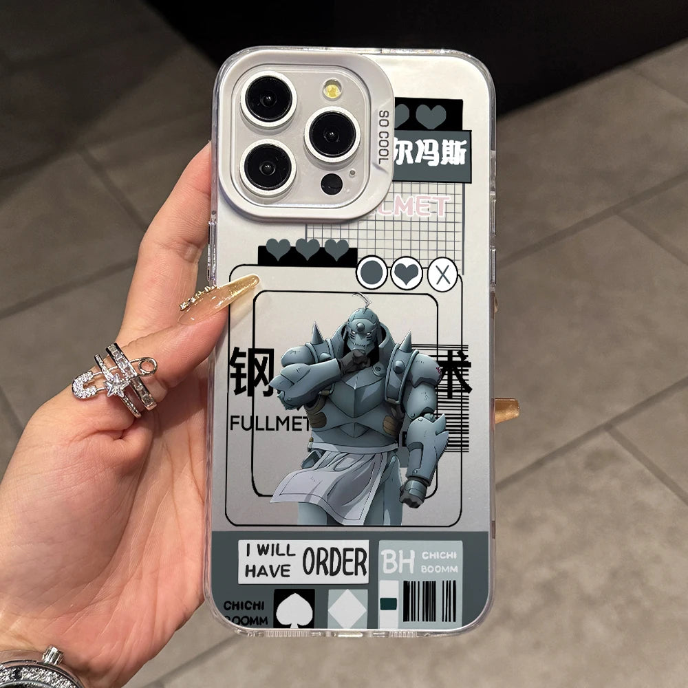 Anime Fullmetals Alchemists Phone Case for iPhone 17 Air 16 16e 15 14 Plus 13 12 11 Pro Max X Xs XR 8 Colorful Silver Hard Cover