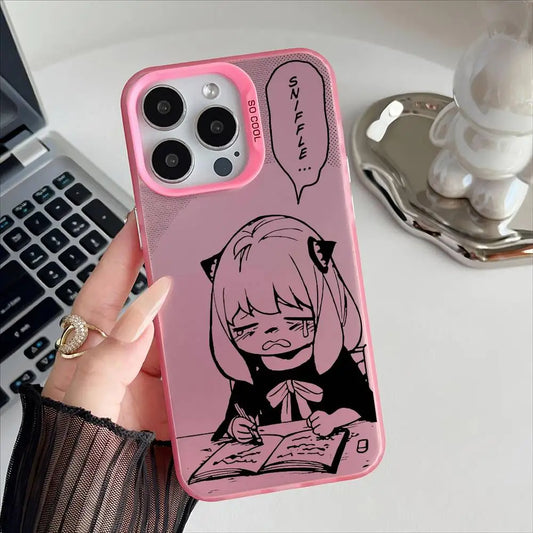 Spy Family Anya Phone Case For IPhone 16 15 14 13 12 17 Pro Max Metal Silver Button Electroplated Mobile Device