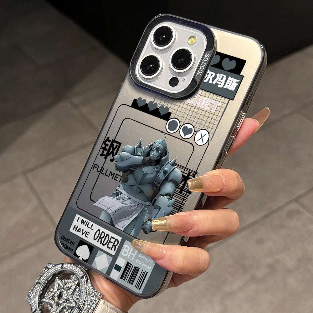 Anime Fullmetals Alchemists Phone Case for iPhone 17 Air 16 16e 15 14 Plus 13 12 11 Pro Max X Xs XR 8 Colorful Silver Hard Cover