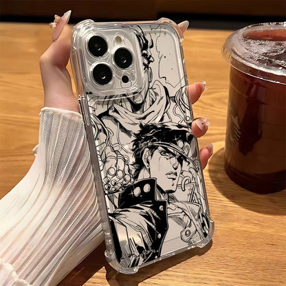 Black Anime JoJo's Bizarre Adventure Phone Case For iPhone 16 15 14 13 12 Mini Pro Max X XR XSMax 7 8 Plus Anti Fall Transparent