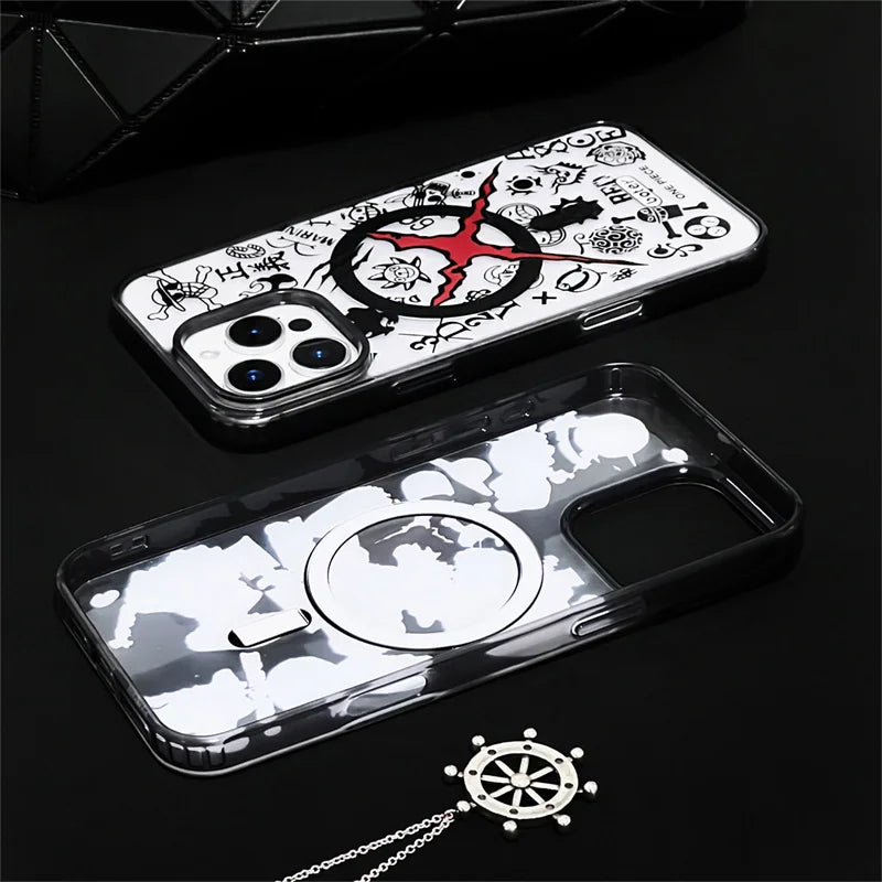 Anime Comics One Piece Case For iPhone 16 15 14 13 12 11 Pro Max Plus Cartoon Luffy Matte For Magsafe Wireless Charge Cover