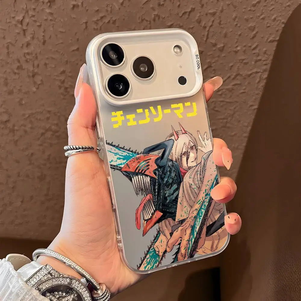 Anime C-Chainsaw Man Phone Case For iPhone 17 16 15 14 13 12 11 Pro Max Air multicolor Matte Laser Metallic Aurora Funda