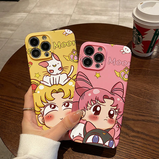 Anime Cartoon S-Sailors Moons Phone Case for IPhone 16 15 14 13 12 11 Pro Max XS XR Plus Lens Protection Glossy HD Hard PC Cover