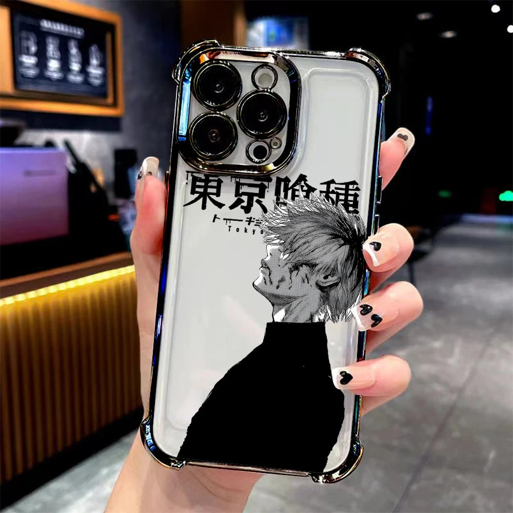 Anime cool Tokyo Ghoul Plating Phone Case For iPhone 17 16e 16 15 14 13 12 11 Pro Max X XR 7 8 Mini Air Plus Anti-Fall Airabag