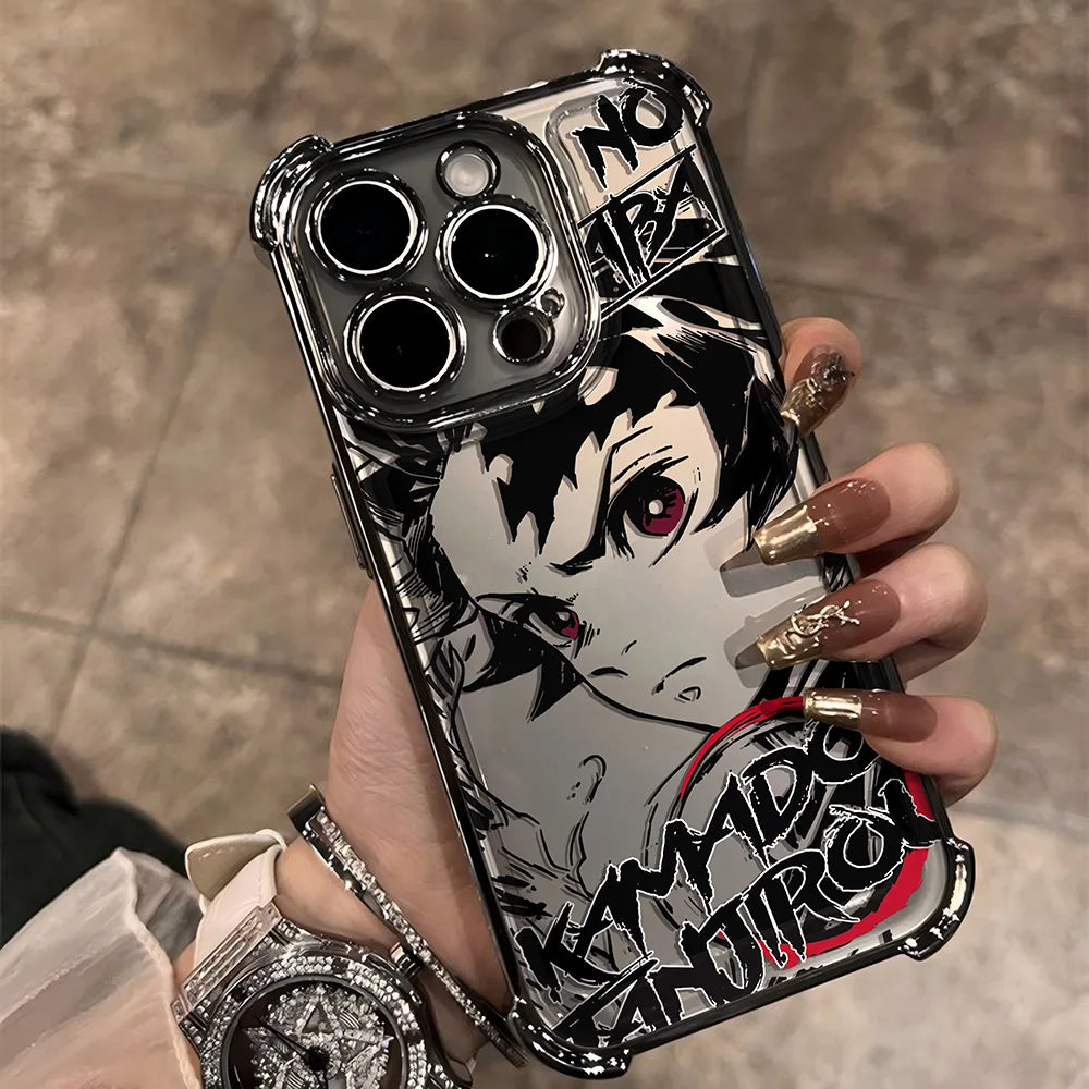Anime Demons Slayers Plating Phone Case For iPhone 17 16e 16 15 14 13 12 11 Pro Max X XR XSMax 8 Mini Air Plus Anti-Fall Airabag
