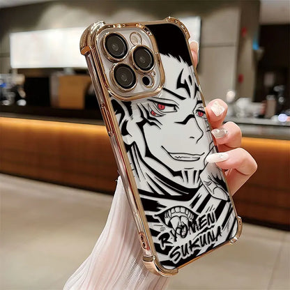 Anime Jujutsu Kaisen Gojo Plating Case For iPhone 16 15 14 13 12 11 Pro Max X XR XSMax 7 8 Plus Anti-Fall Airabag Back Cover