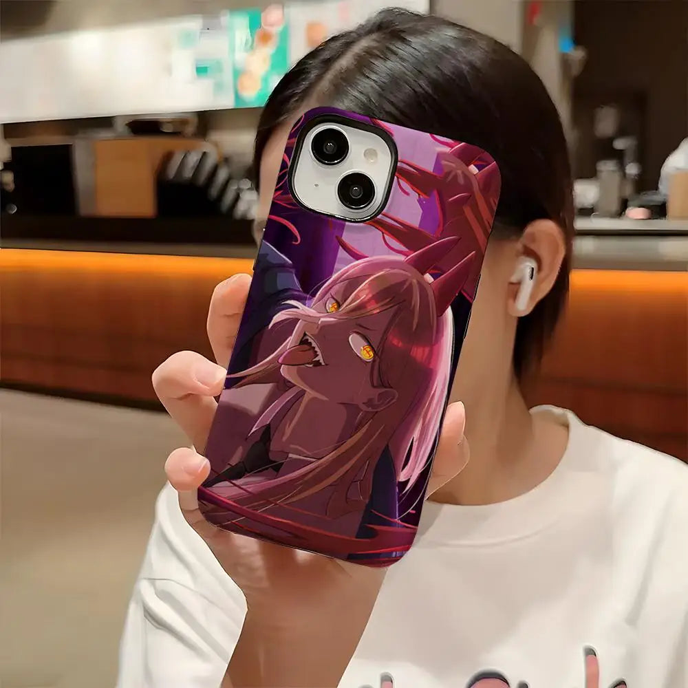 Power Chainsaw Man Anime Phone Case Hard PC For IPhone 16 Pro Max 16 15 14 Plus 13 12 11 Two-in-one Glossy HD Cover