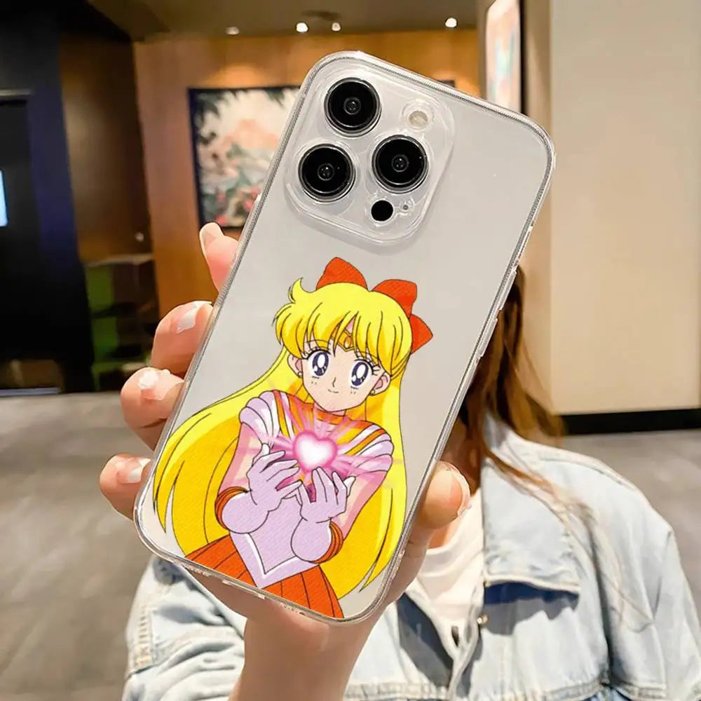1pc Cute S-Sailor-Moon Phone Case For IPhone 17 16 15 14 13 12 11 Pro Max Air Soft Cover Transparent Silicone Soft Case