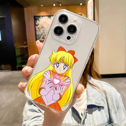 1pc Cute S-Sailor-Moon Phone Case For IPhone 17 16 15 14 13 12 11 Pro Max Air Soft Cover Transparent Silicone Soft Case