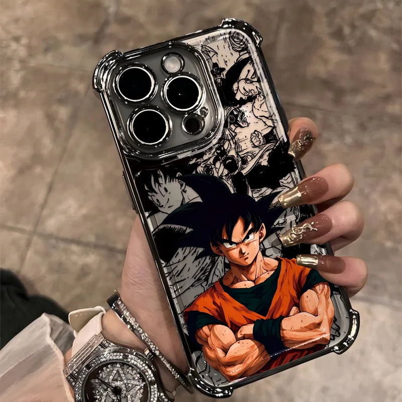 Hot Anime Plating Phone Case For iPhone 17 17e 16e 16 15 14 13 12 11 ProMax X XR Mini Air Plus Anti-Fall Airabag D-Dragons Balls
