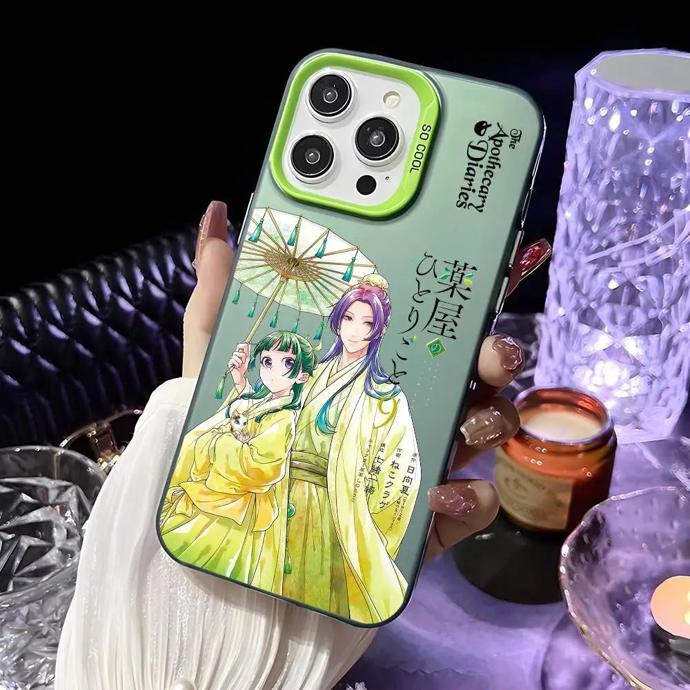 Anime Apothecary Diaries Phone Case For iPhone 16 15 14 13 12 11 Pro Max Pink Green Matte Laser Metallic Aurora Funda