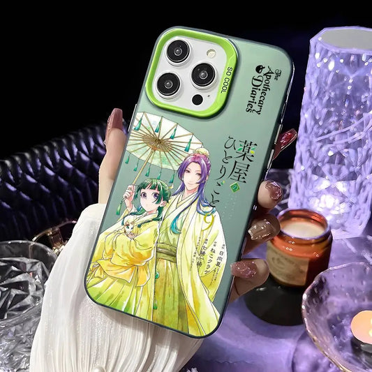 Anime Apothecary Diaries Phone Case For iPhone 16 15 14 13 12 11 Pro Max Pink Green Matte Laser Metallic Aurora Funda