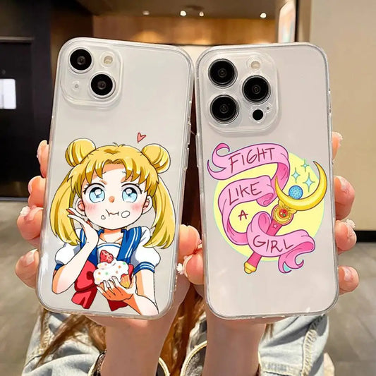 1pc Cute S-Sailor-Moon Phone Case For IPhone 17 16 15 14 13 12 11 Pro Max Air Soft Cover Transparent Silicone Soft Case
