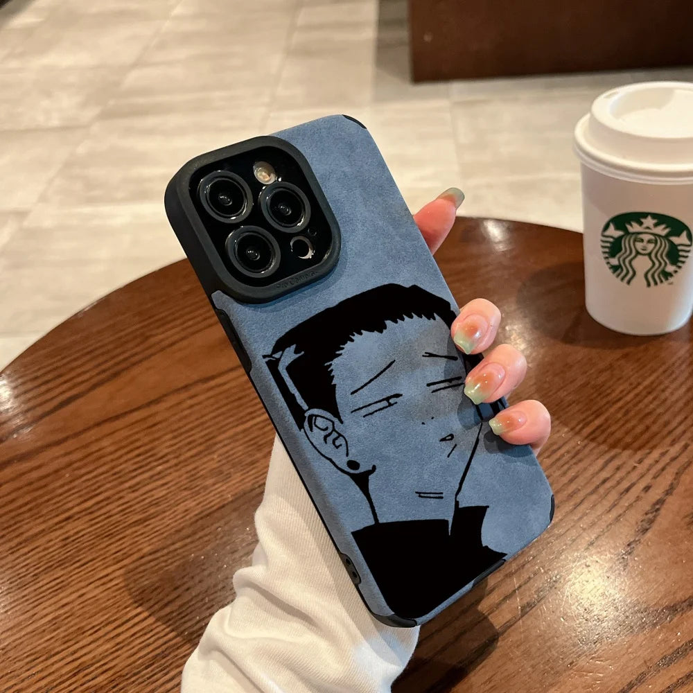 Luxury Gojo Satoru Geto Suguru lovely Suede Leather Silicone Case protection for iPhone 17 16 15 13 12 11 14 Pro Max XS XR Coque