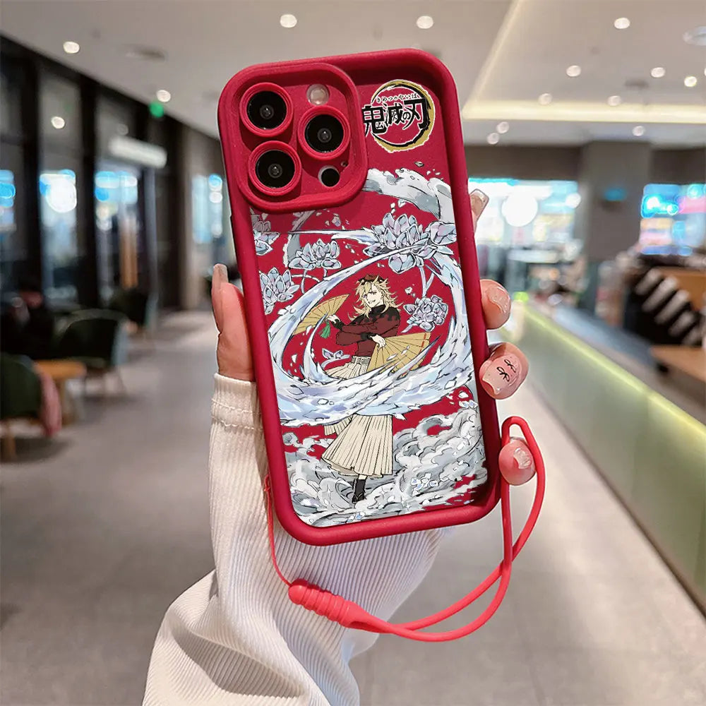 Kamado Nezuko Demons Slayer Phone Case for IPhone 15 14 13 12 11 Pro Max Mini XR XS X 7 8 Plus Soft TPU Cover With Hand Strap