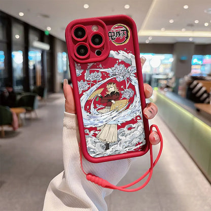 Kamado Nezuko Demons Slayer Phone Case for IPhone 15 14 13 12 11 Pro Max Mini XR XS X 7 8 Plus Soft TPU Cover With Hand Strap