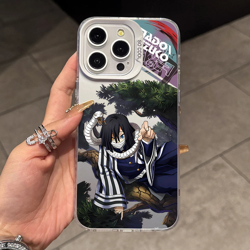 Demon Slayer Iguros Obanaies Phone Case for iPhone 17 Air 16 16e 15 14 Plus 13 12 11 Pro Max X Xs XR 8 Silver Hard Cover