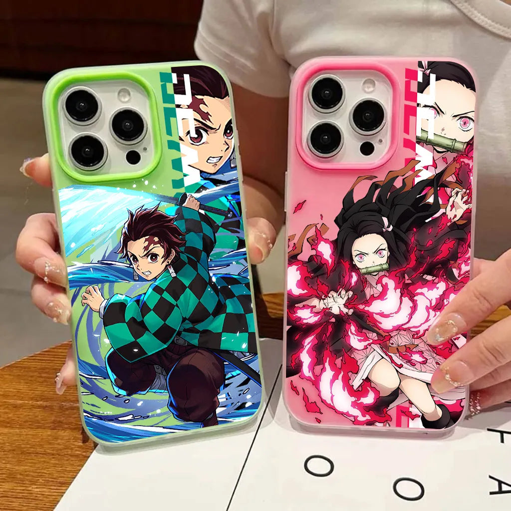 Japan Anime Demon Slayer Silicone Matte Candy Color 2 in 1 Phone Case for iPhone 17 Air 16e 16 15 14 13 Plus 12 11 Pro X XR Max