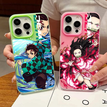 Japan Anime Demon Slayer Silicone Matte Candy Color 2 in 1 Phone Case for iPhone 17 Air 16e 16 15 14 13 Plus 12 11 Pro X XR Max