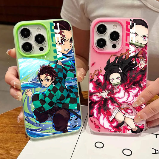 Japan Anime Demon Slayer Silicone Matte Candy Color 2 in 1 Phone Case for iPhone 17 Air 16e 16 15 14 13 Plus 12 11 Pro X XR Max