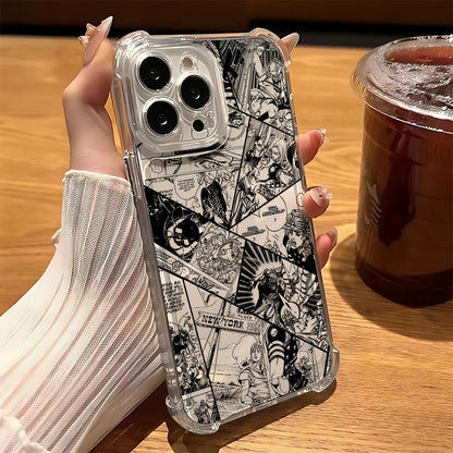Black Anime JoJo's Bizarre Adventure Phone Case For iPhone 16 15 14 13 12 Mini Pro Max X XR XSMax 7 8 Plus Anti Fall Transparent