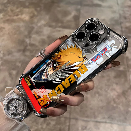 New HotAnime Cool BLEACH Plating Case For iPhone 16 15 14 13 12 11 Pro Max X XR XSMax 7 8 6 Plus Anti-Fall Airabag Back Cover