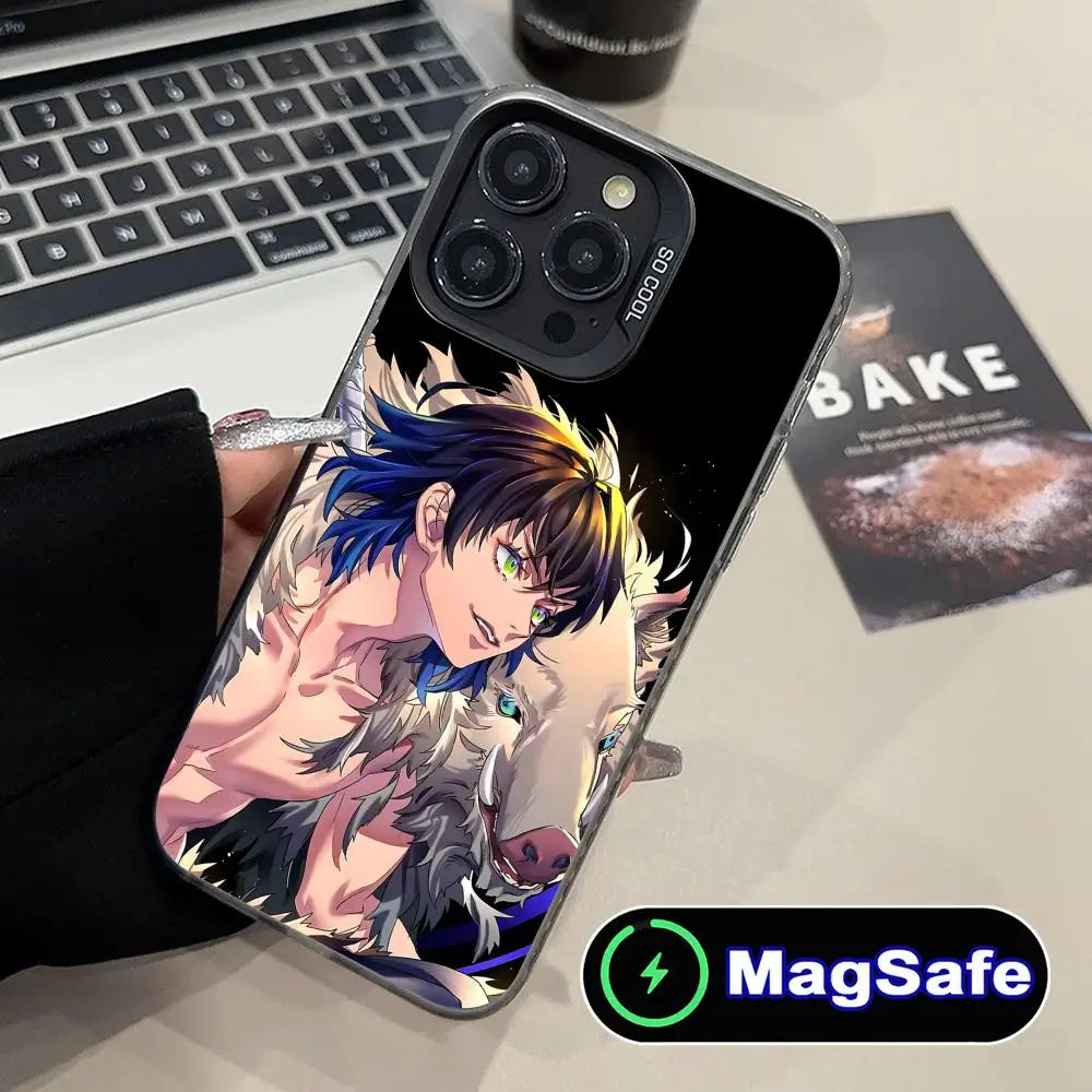 Demon Slayer Inosuke Phone Case for iPhone 16 15 14 13 12 11 Pro Max Plus MagSafe Translucent Colour Protective Smartphone Cover