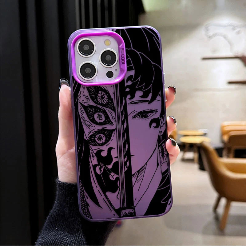 Demon Slayer Flame Plating Case for iPhone 15 16E 16 11 14 13 12 Pro Max XS X XR Plus 8 7 SE 2020 Shockproof Matte Hard Cover
