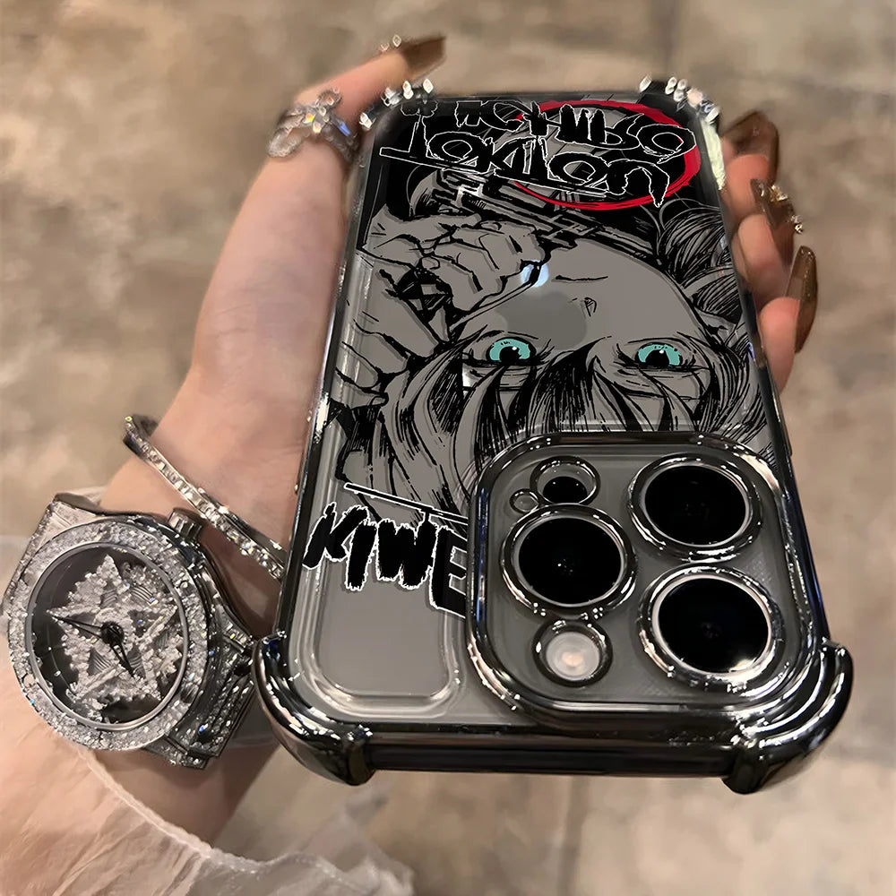 Anime Demons Slayers Plating Phone Case For iPhone 17 16e 16 15 14 13 12 11 Pro Max X XR XSMax 8 Mini Air Plus Anti-Fall Airabag
