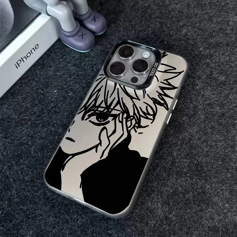 1pc Anime Killua Hunter X Hunter Phone Case Laser IMD Color Silver Shell For IPhone 17 16 15 14 13 12 11 Air Pro Max Plus