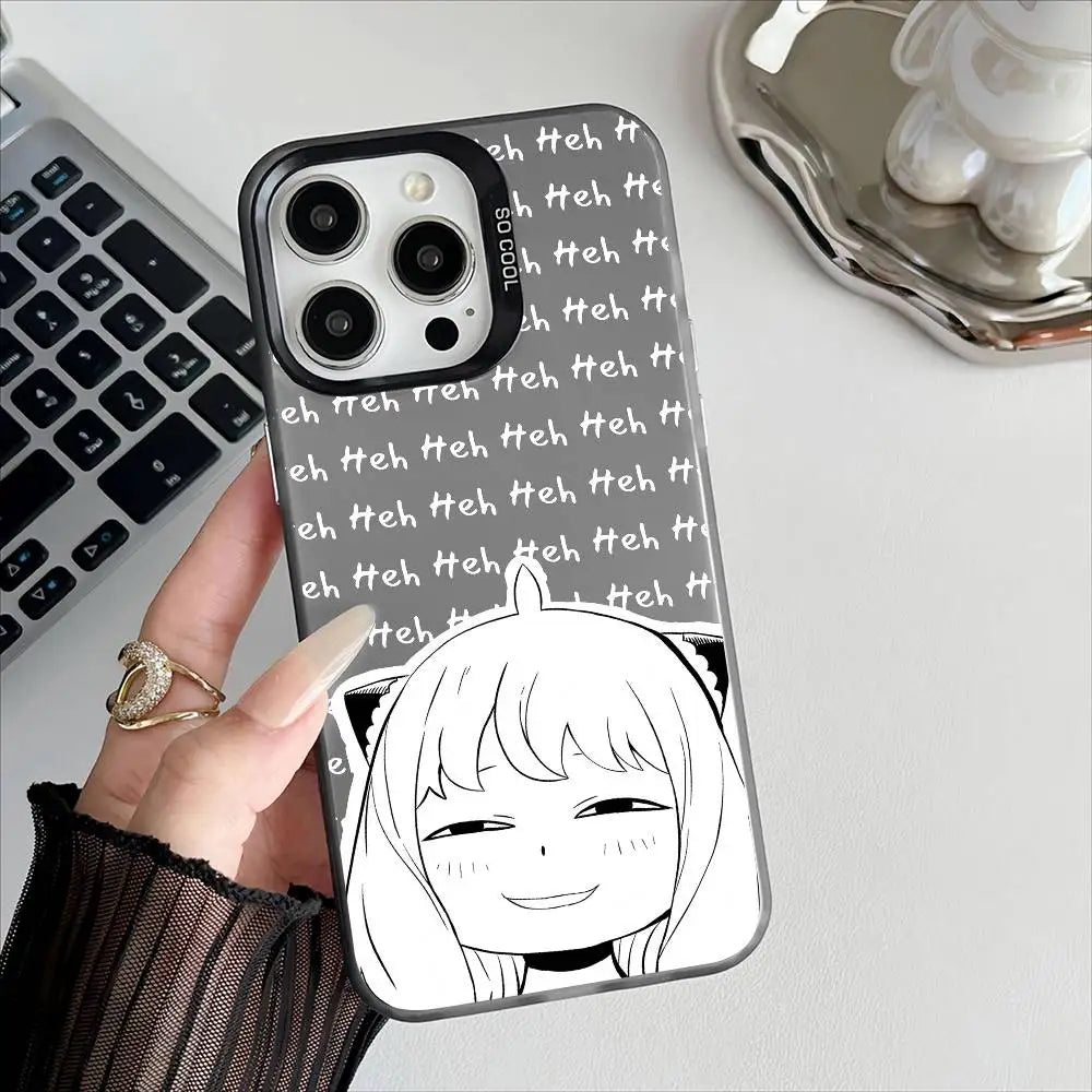 Spy Family Anya Phone Case For IPhone 16 15 14 13 12 17 Pro Max Metal Silver Button Electroplated Mobile Device