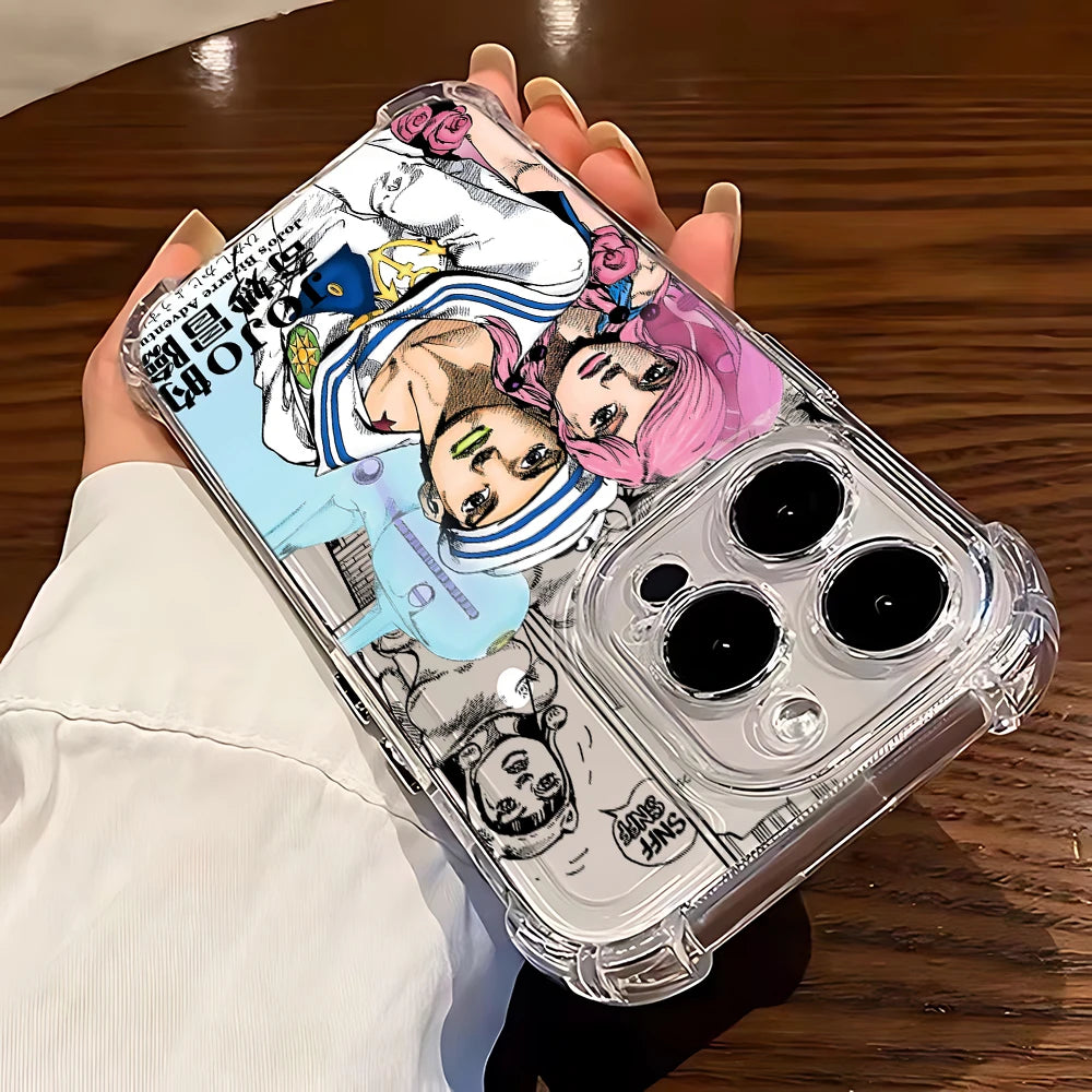 Black Anime JoJo's Bizarre Adventure Phone Case For iPhone 16 15 14 13 12 Mini Pro Max X XR XSMax 7 8 Plus Anti Fall Transparent